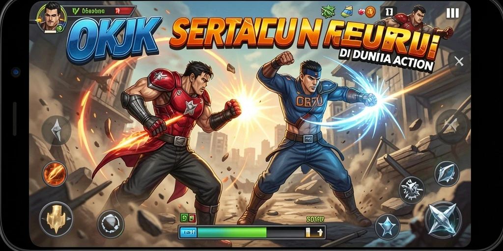Screenshot utama dari OKJK yang menunjukkan aksi pertarungan mendebarkan.
