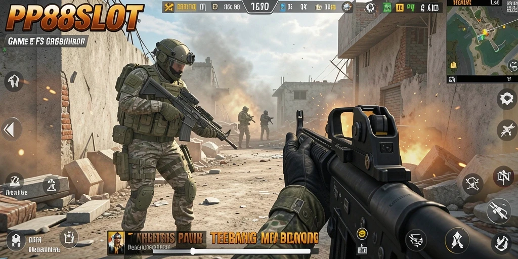 Tampilan mendebarkan dari gameplay PP88SLOT saat pertempuran sengit berlangsung.